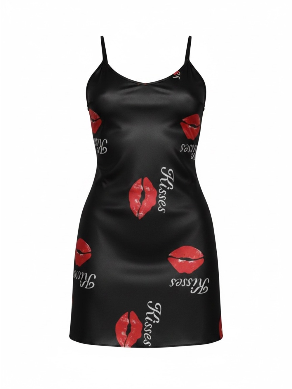 Sexy Black Nightie W/Lucious Red Lips - Picture 1 of 5
